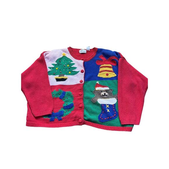 SJ Designs Women's Red Ugly Christmas Button Front Cardigan Sweater Size XL - Picture 1 of 7